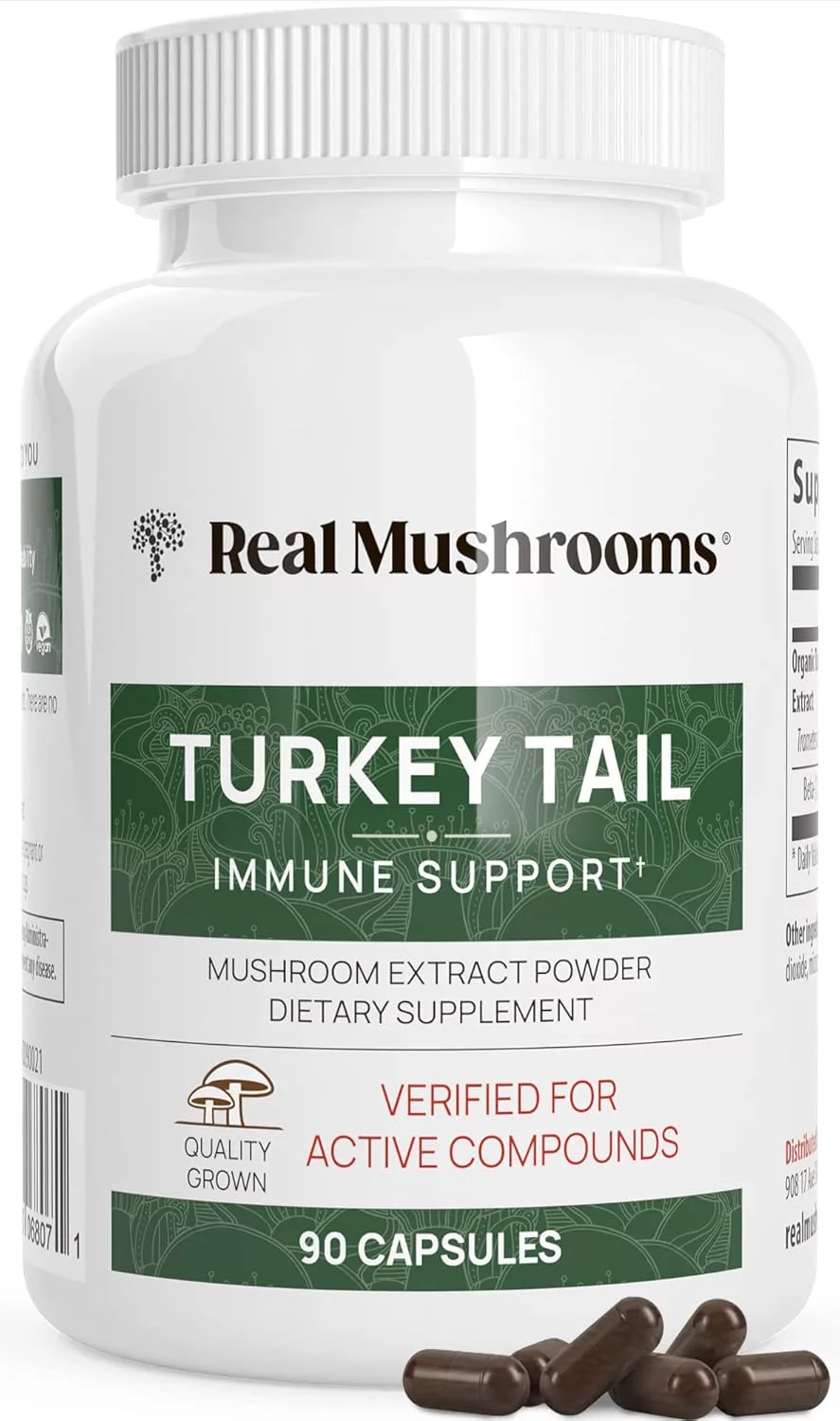 Turkey Tail Mushroom Capsules Reduces Fatigue Supports Gut Health Immune Boosting Improves Athletic Performance 90 x 500mg Capsules 1 Months Supply (3 capsules daily, taken all at once or throughout the day) Pure Turkey Tail Mushroom Extract In A Vegan Friendly Capsule